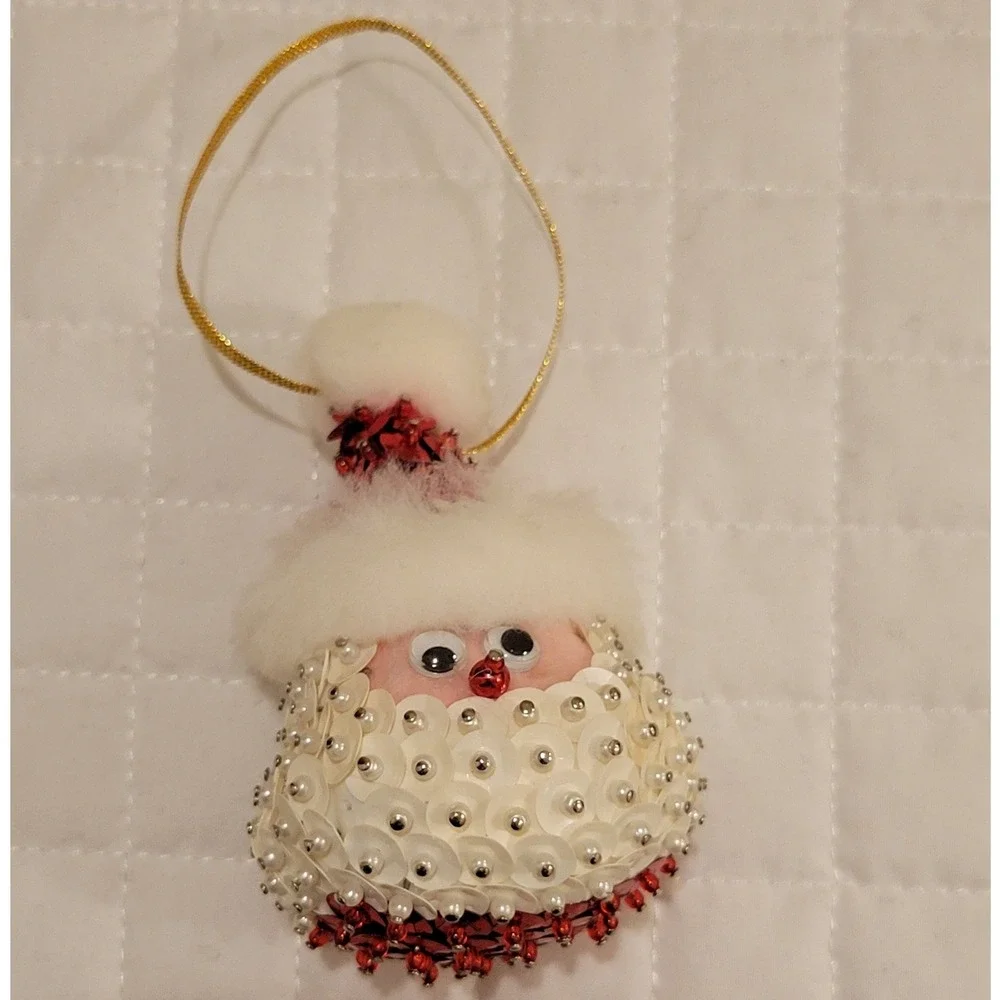 VTG Santa‎ Claus Push Pin Sequin Beaded Christmas Tree Ornament Holiday Adorable